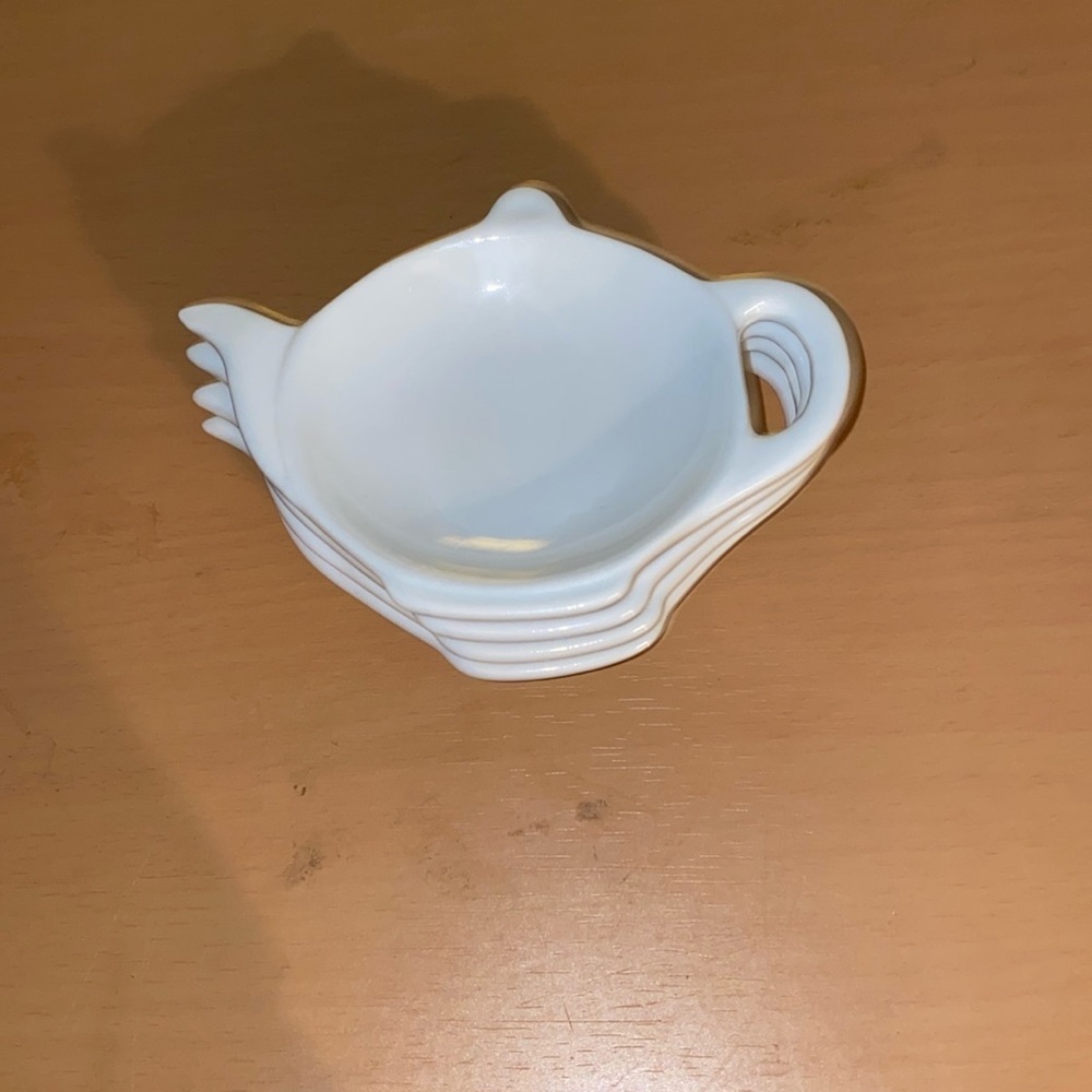Vintage BIA CORDON BLEU White Teapot Shaped Teabag/Teabag Caddy/Holder set of 4